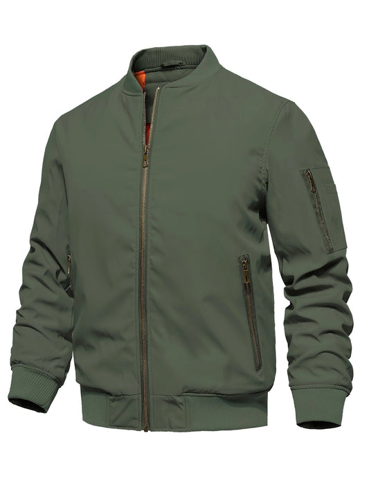 Men's Winter Bomber Jacket, Baseball Jacket Outwear, Thickened Warm Flight Jacket With Ribbed Cuffs, Windproof Casual Coat
