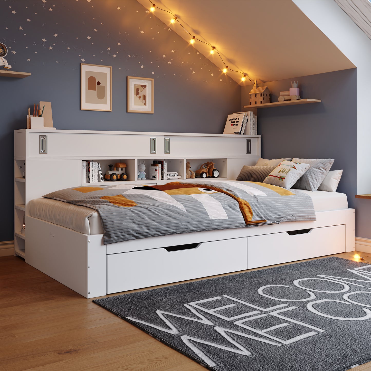 Sofa Bed, Storage Dayed,3ft 90x190 Cm, Multifunctional Storage Bed With Drawers, Shelves And Storage Cabinets, Bed Box With Storage Space, Mattress Not Included, White