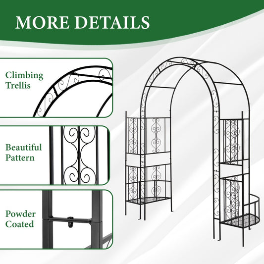 7ft Double-layer Curved Roof With Screen, Planting Frame, Black Wrought Iron Arch