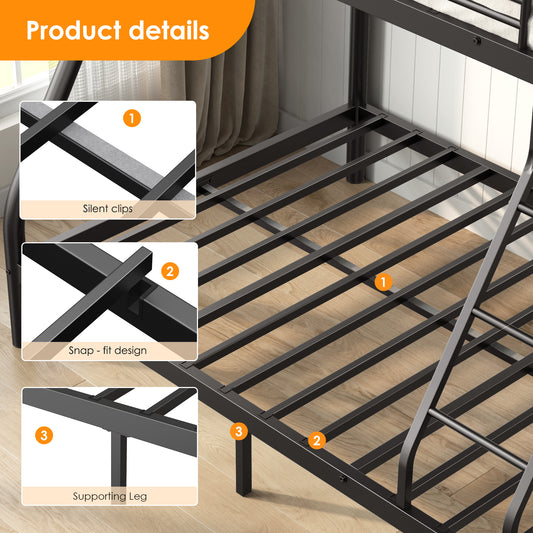 Metal Bunk Bed, Twin Over Full Size Support For Adults Teens, Black