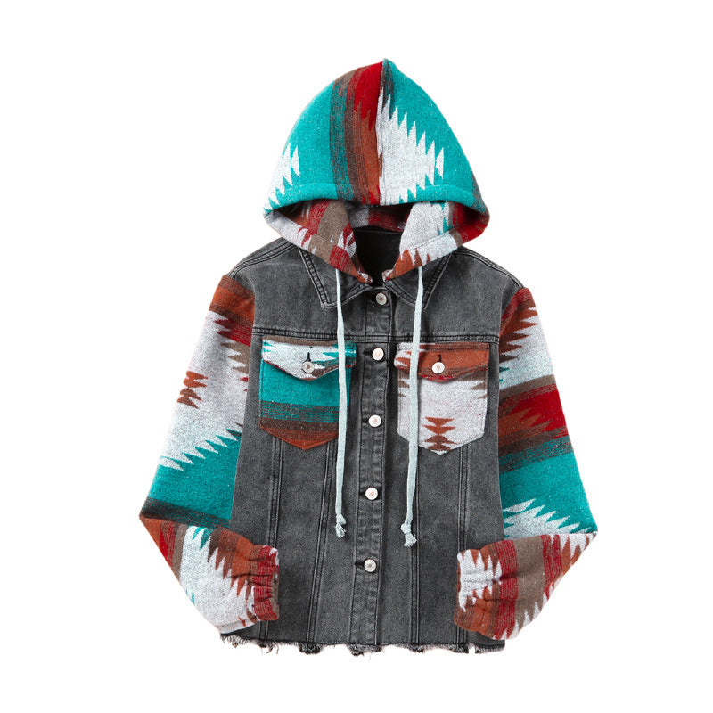 Vintage Jacket Hooded Pocket Denim Jacket