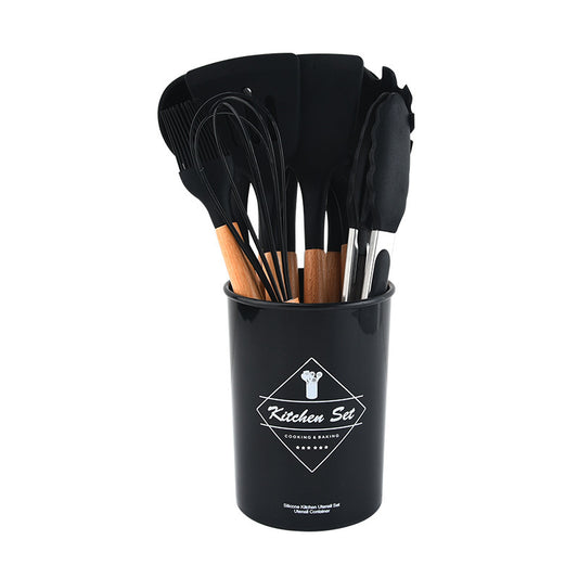 Wooden Handle Silicone Kitchenware Set 12-piece Cooking Non-stick Pan
