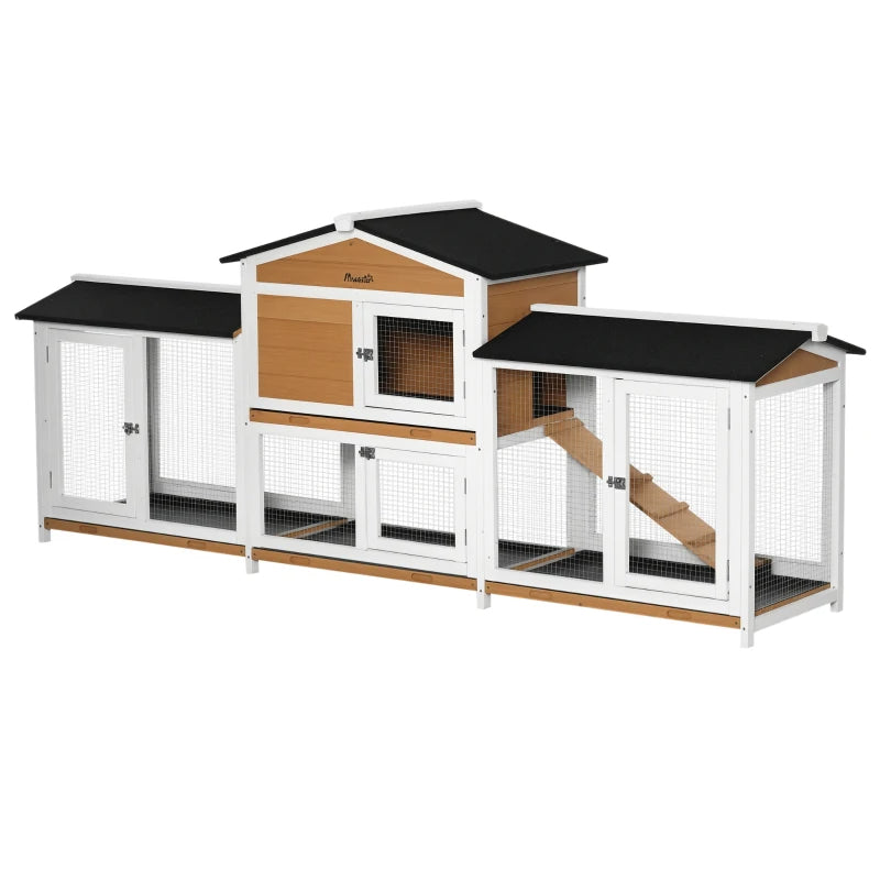 Wooden Rabbit Hutch Bunny Cage Pet Playpen House Enclosure With Double Side Run Boxes, No Leak Tray, Ramp, For Rabbits, Chickens, Ducks, Guinea Pig And Small Animals, White