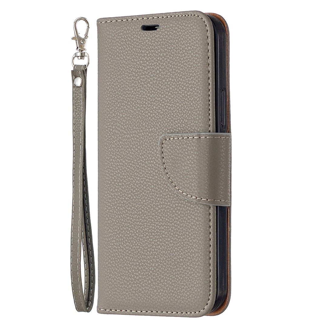 Lychee Pattern Solid Color Flip Leather Case Wallet Lanyard Phone Case