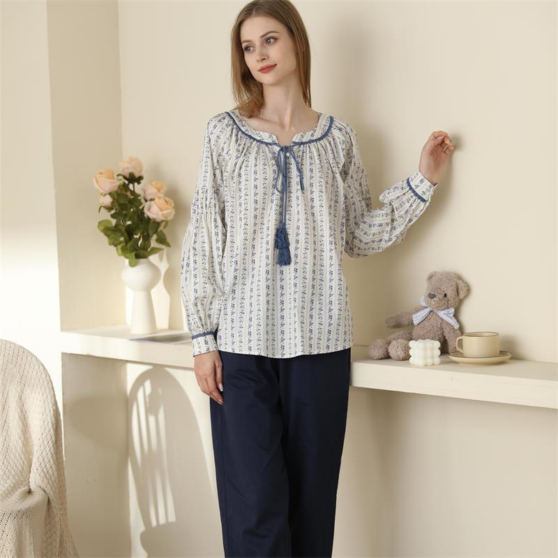 Pyjamas Female Korean Version Stripes Solid Color Simple Wind Comfortable Long Sleeve Set Cotton Home Wear Can Be Worn