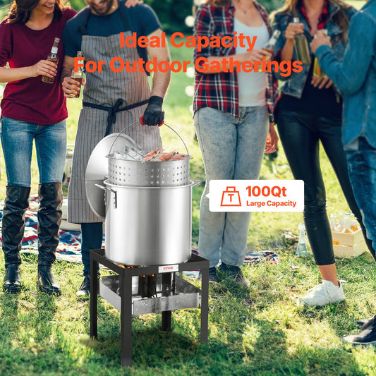 100 Qt Seafood Boiling Kit With Strainer Outdoor Crab Crawfish Cooking Pot