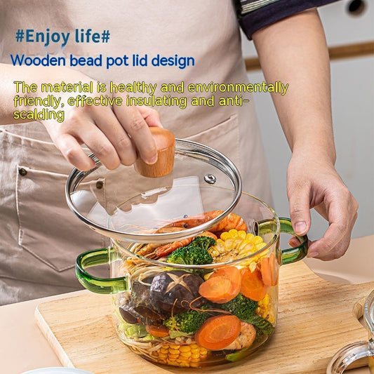 Household High Temperature Resistant Transparent Glass Double Handle Pot