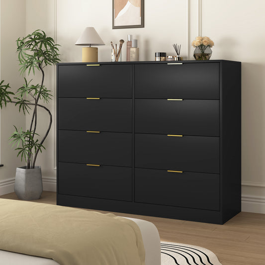 8 Drawers Dresser For Bedroom, Wood Bedroom Dresser Modern Drawer Chest, 8 Chest Of Drawer, Tall Dresser For Closet, Dressers Organizer For Living Room, Closet, Hallway Black