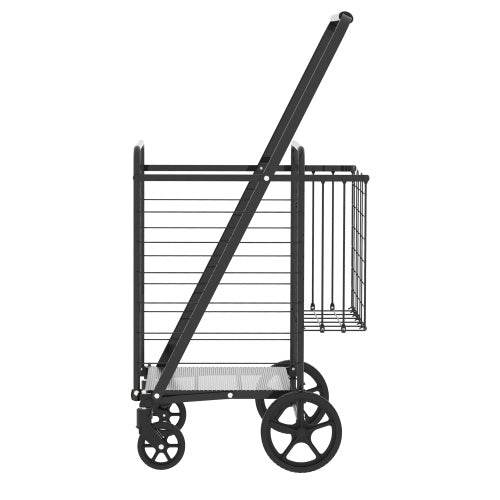 Large Shopping Cart,Grocery Cart On Wheels, Foldable Utility Shopping Carts With Double Basket And 360 Rolling Swivel Wheels For Groceries Laundry