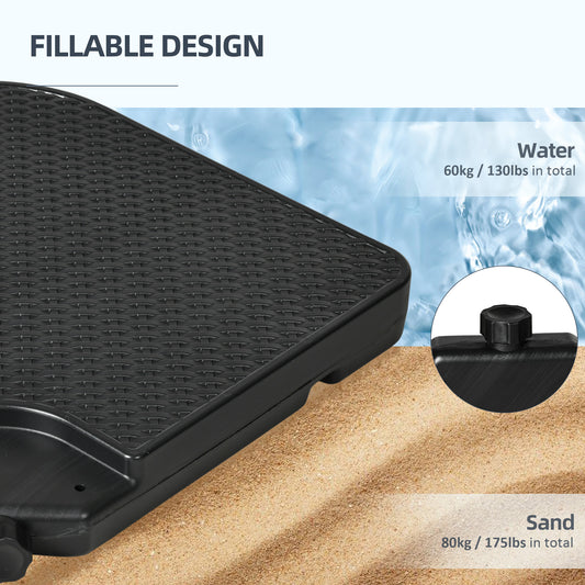 4PCs 175lb Cantilever Patio Umbrella Base Weights, HDPE Water And Sand Filled Umbrella Weights, Black