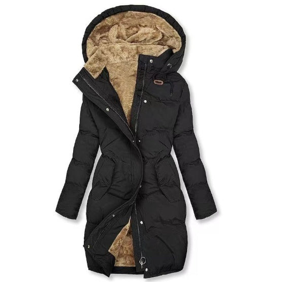 Women's Jacket Wool Blend Coat With Cashmere Fur Collar Long Sleeve Winter Outerwear With Pockets