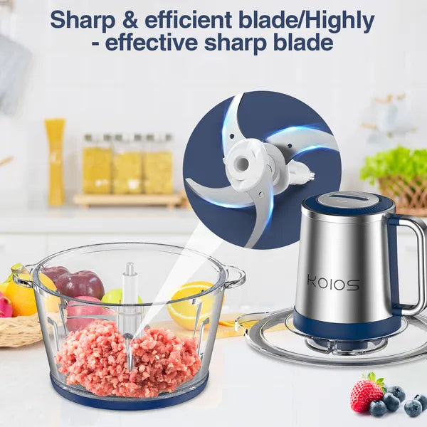 KOIOS 2L Electric Food Chopper Processor Vege Meat Grinder Mixer 2 Bowls Stainless Steel Glass
