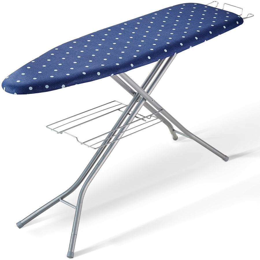 Bügelbrett Dampfbügelbrett Dampfbügeltisch Mit Bügeleisenablage, 4 Schichten Klappbarer Bügeltisch 1400 X 370 Mm Bügelfläche, 10 Höhenverstellbar 640–970 Mm 30 Kg Belastbar Blau Bügeln