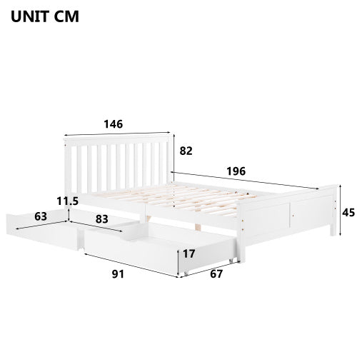 Wooden Solid White Pine Storage Bed With Drawers Bed Furniture Frame For Adults, Kids, Teenagers 4ft6 Double White 190x135cm