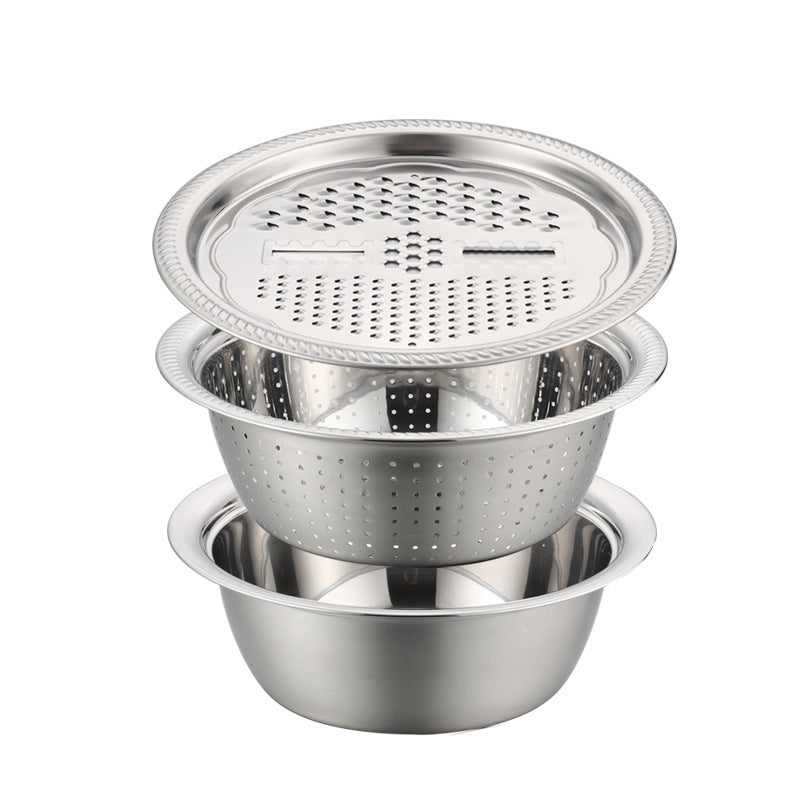 3-in-1 Set Vegetable-Chopping Gadget Stainless Steel Grater And Washing Basin