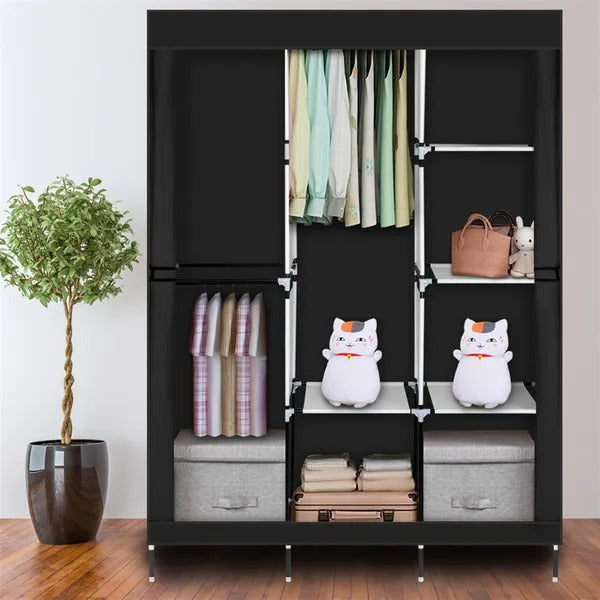 Portable Closet Wardrobe Clothes Rack Storage Organizer With Shelf Black