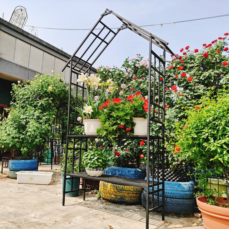 Metal Garden Arch, With Benches That Can Be Converted Into Flower Racks, Climbing Plants To Support Rose Arches, Outdoor Black,Prohibited Platform Temu