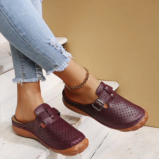 Hole Slippers Lightweight Metal Buckle Platform Toe Cap Sandals
