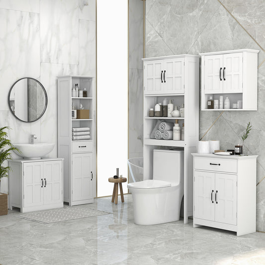 Bathroom Storage Cabinet, Modern Bathroom Cabinet with 2 Doors, Storage Drawer & Adjustable Shelf, White