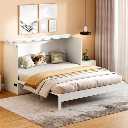 Queen Size Murphy Bed With Large Drawers, White
