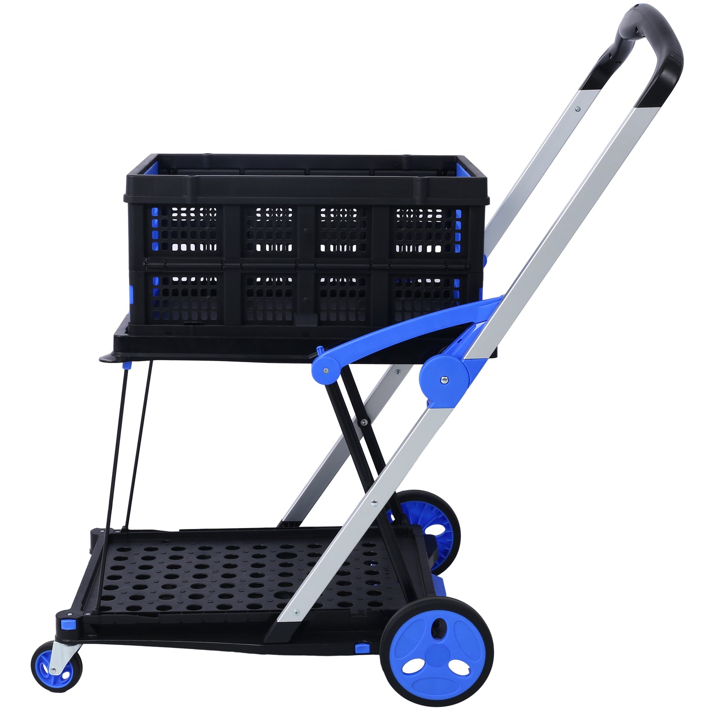Foldable Utility Cart, Multi-purpose Functional Foldable Shopping Cart 2 Tiers Foldable Cart With Basket