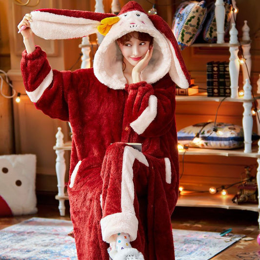 Sets Winter Flannel Cartoon Warm Pyjamas Animal Sleepwear
