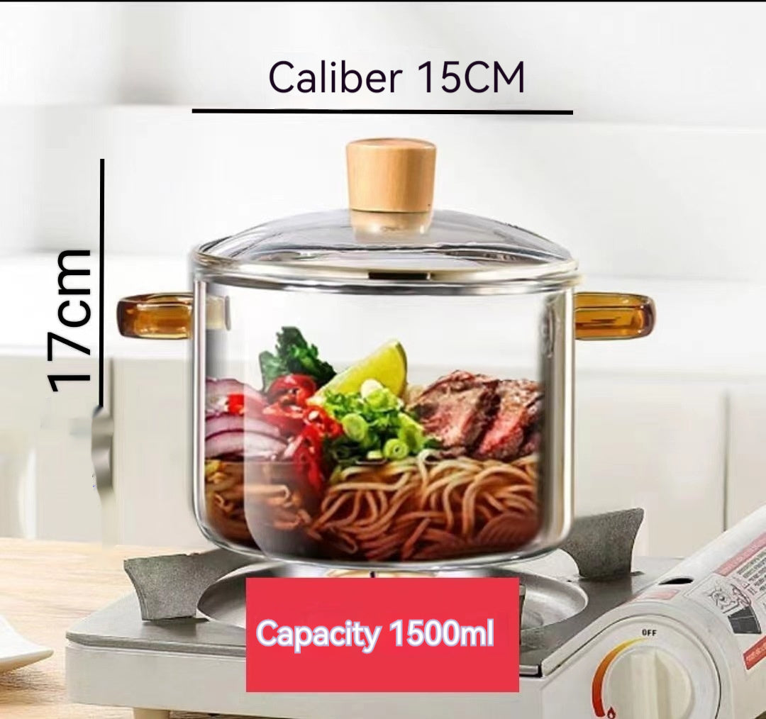 Household High Temperature Resistant Transparent Glass Double Handle Pot