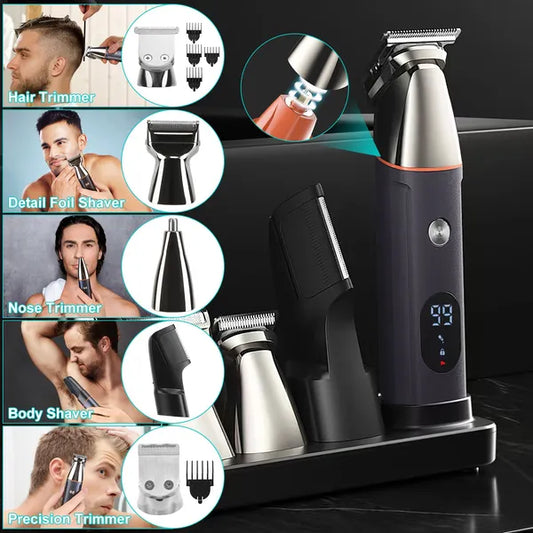 All In One Beard Trimmer For Men With 5 Trimmer Heads IPX5 Waterproof Electric Razor For Face Nose Body Beard Cordless Hair Shaver Clipper Grooming Kit For Men Husband Father