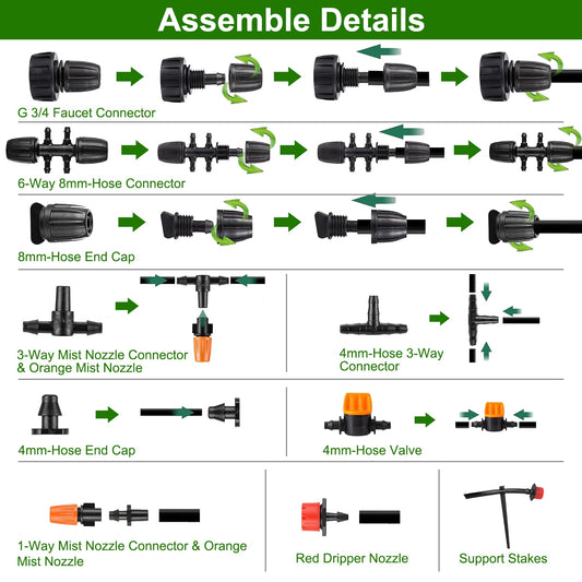 1Set Drip Irrigation Kit Automatic Garden Irrigation System Misting Plant Watering Drip Kit For Garden Greenhouse Flower Bed Patio Lawn