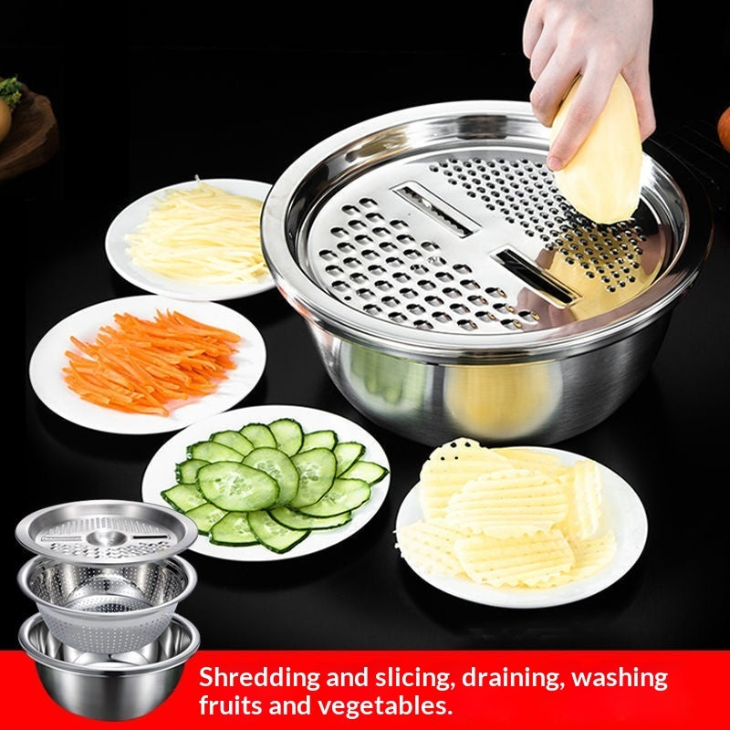 3-in-1 Set Vegetable-Chopping Gadget Stainless Steel Grater And Washing Basin