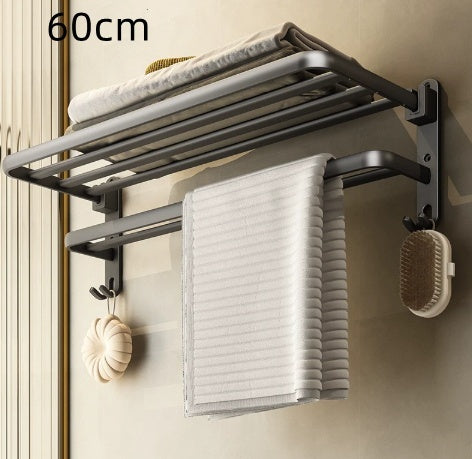 No-drill Bathroom Shelf Space Aluminum Towel Rack Storage Towel Holder Bathroom Hardware Accessory