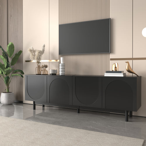 Modern Black TV Cabinet 175 X 38 X 56 Cm, Adjustable Shelves, Lightweight Lowboard TV Furniture In Luxury Style