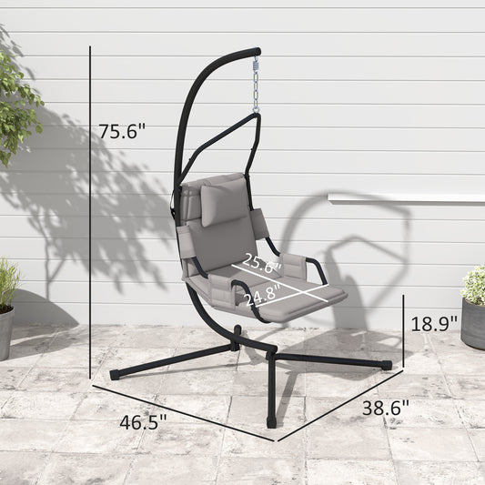 Hammock Chair With Stand And PA Coating Cushion, Hanging Swing Chair With Steel Frame For Indoor And Outdoor, Gray