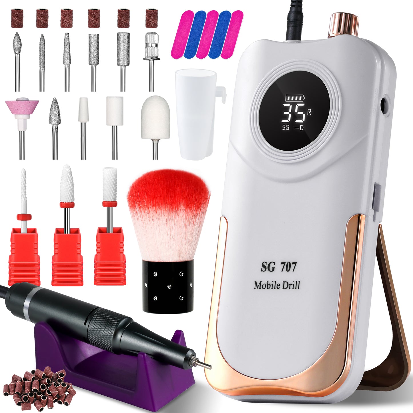 Portable Electric Nail Drill Cordless, 35000 RPM Electric Nail File With Holder,Rechargeable Nail Drill E Filer For Nails,Electric Nail Buffer Nail Filer Electric Tool For Women