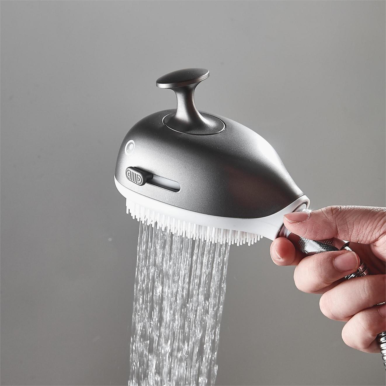 Grey Whale Holding Children's Shower Nozzle Soft Silicone