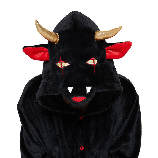 Adult Kigurumi Devil Onesies Flannel Cute Animal Pajamas Sets Kids Winter Demon Nightie Pyjamas Sleepwear Homewear