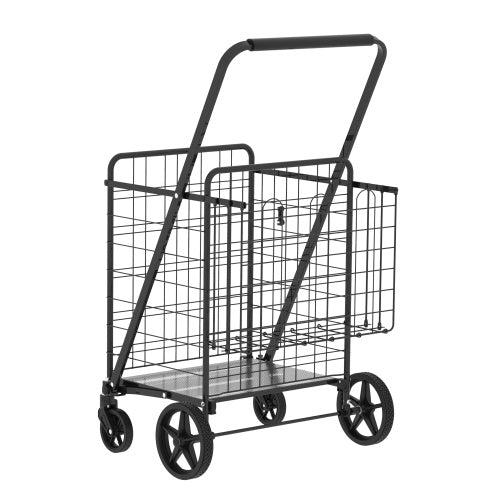 Large Shopping Cart,Grocery Cart On Wheels, Foldable Utility Shopping Carts With Double Basket And 360  Rolling Swivel Wheels For Groceries Laundry