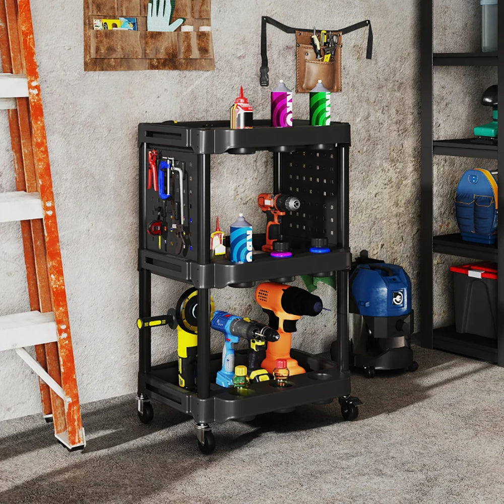 3-Tier Rolling Tool Cart, 200 LBS Capacity Plastic Utility Cart With Side Shelves For Garage, Workshop, Tikt0k Sale Prohibited