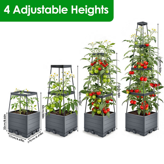 2Pack Raised Garden Bed Boxes With Trellis 56in Tomato Self-Watering Planter Box Indoor Outdoor With 4 Adjustable Heights 10 Clips 65FT Ties For Climbing Vegetables Flowers Vines