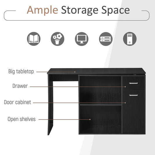 L Shaped Computer Desk, 180° Rotating Corner Desk with Storage Shelves, Drawer and Cabinet, Study Workstation for Home Office, Black