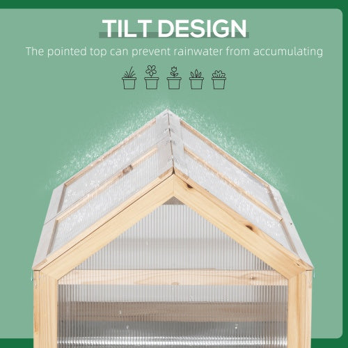 Outsunny Raised Garden Bed With Polycarbonate Greenhouse, Wooden Garden Cold Frame Greenhouse, Flower Planter Protection, 48 X 24 X 32, Natural