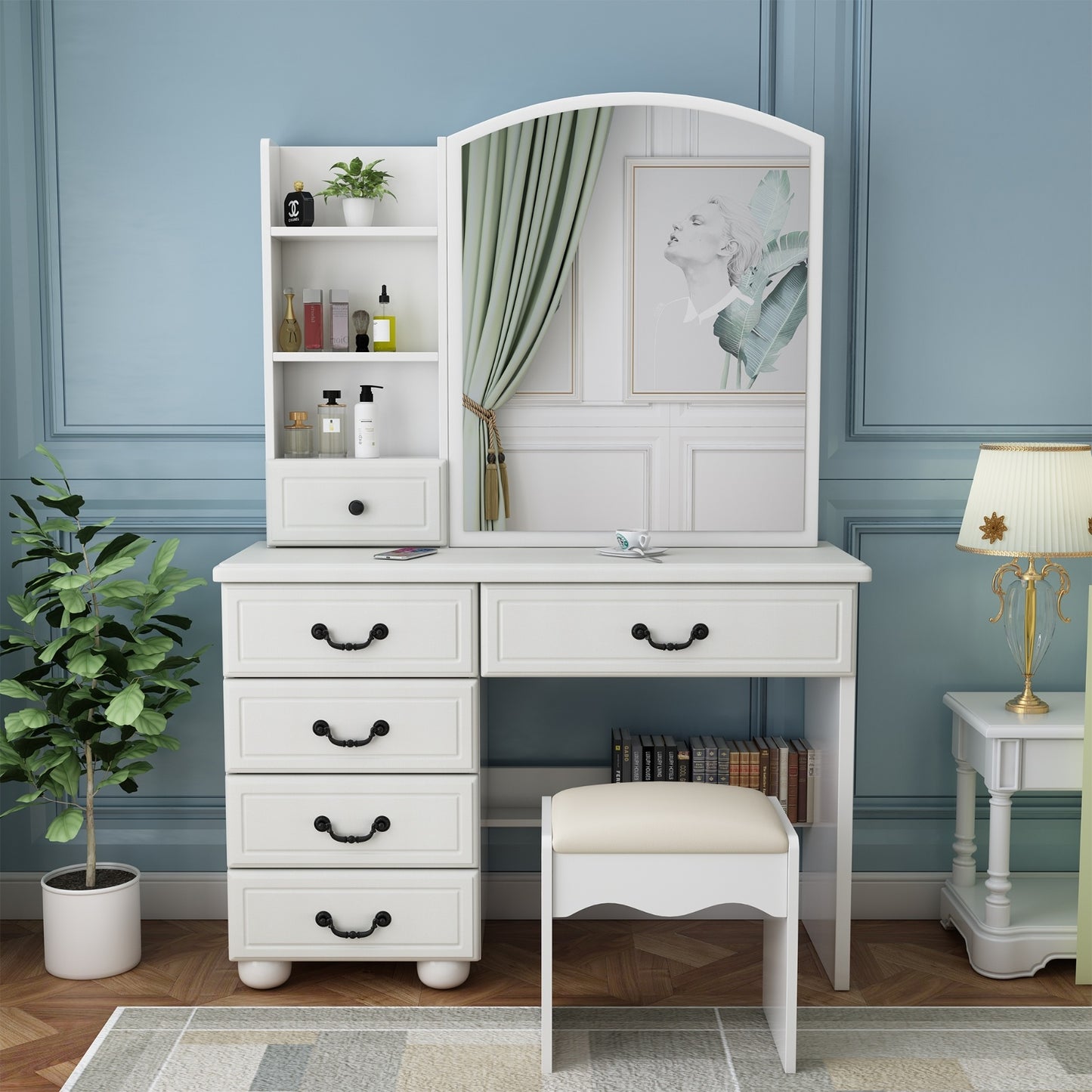 Vanity Desk With Mirror & Lights, Makeup Table Set