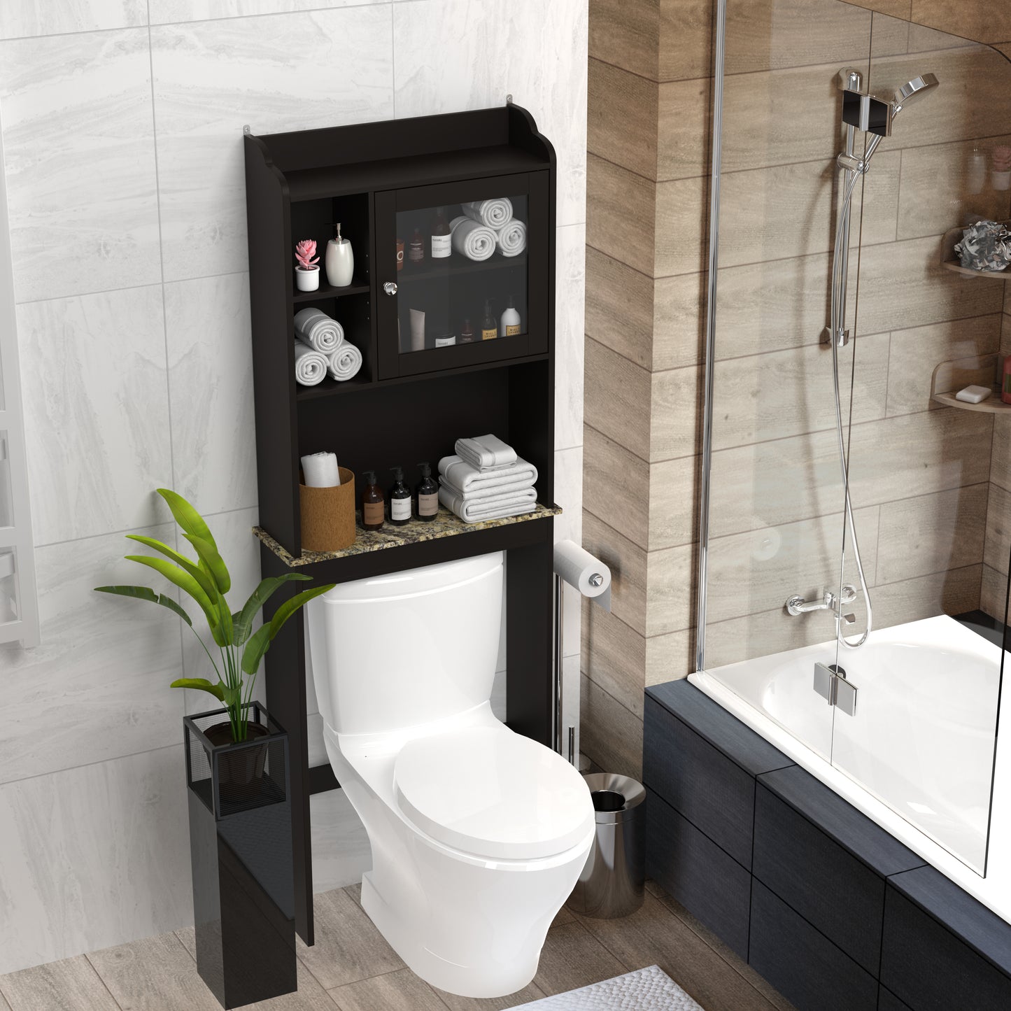 Modern Over The Toilet Space Saver Organization Wood Storage Cabinet For Home, Bathroom - Espresso
