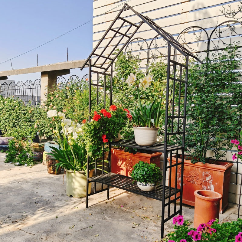 Metal Garden Arch, With Benches That Can Be Converted Into Flower Racks, Climbing Plants To Support Rose Arches, Outdoor Black,Prohibited Platform Temu