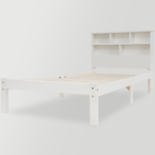 Bed With Shelves, White Wooden Storage Bed, Underbed Drawer - 3FT Single 90 X 190 Cm Frame Only