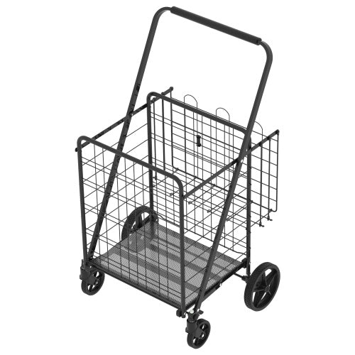 Large Shopping Cart,Grocery Cart On Wheels, Foldable Utility Shopping Carts With Double Basket And 360  Rolling Swivel Wheels For Groceries Laundry