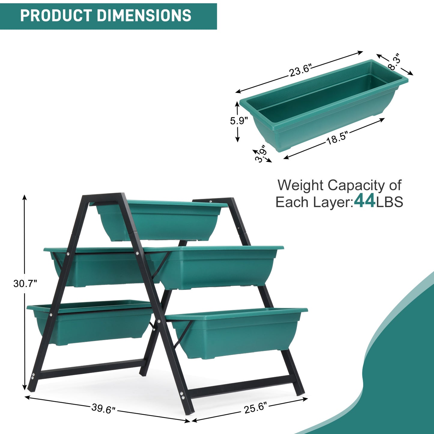 65x91x79cm, 5 Floors Trapezoidal Green PE Flower Pot Planting Pots