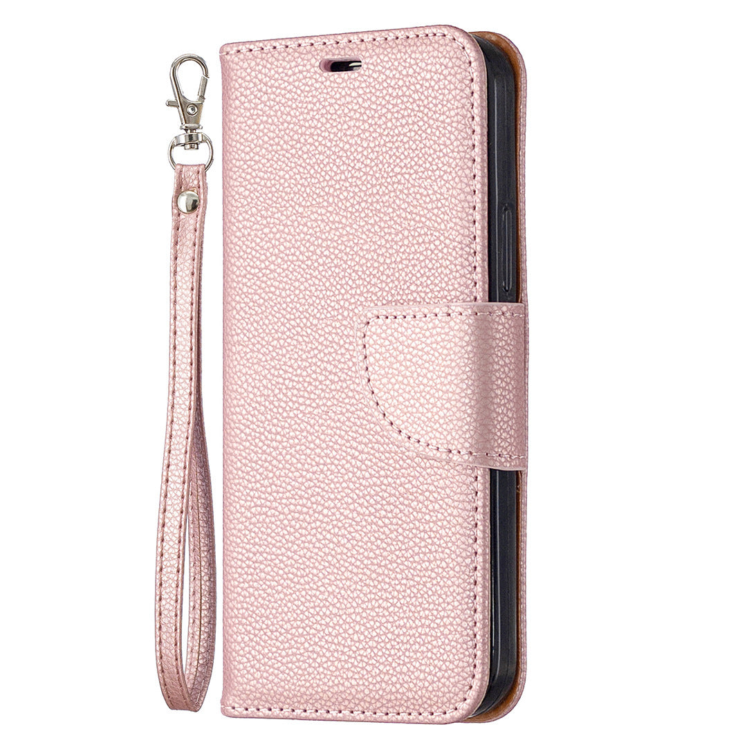 Lychee Pattern Solid Color Flip Leather Case Wallet Lanyard Phone Case