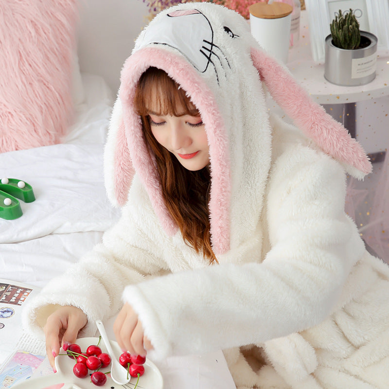 Bathrobe Flannel Nightgown Women Winter Plush Thicken Lengthen Bathrobe Korean Sweet Nightdress Pajamas