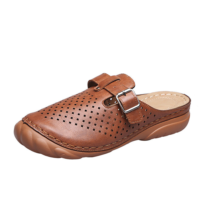 Hole Slippers Lightweight Metal Buckle Platform Toe Cap Sandals